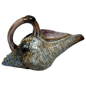 Drip Glazed Pottery Studio Art Majolica Conch Shell Pitcher